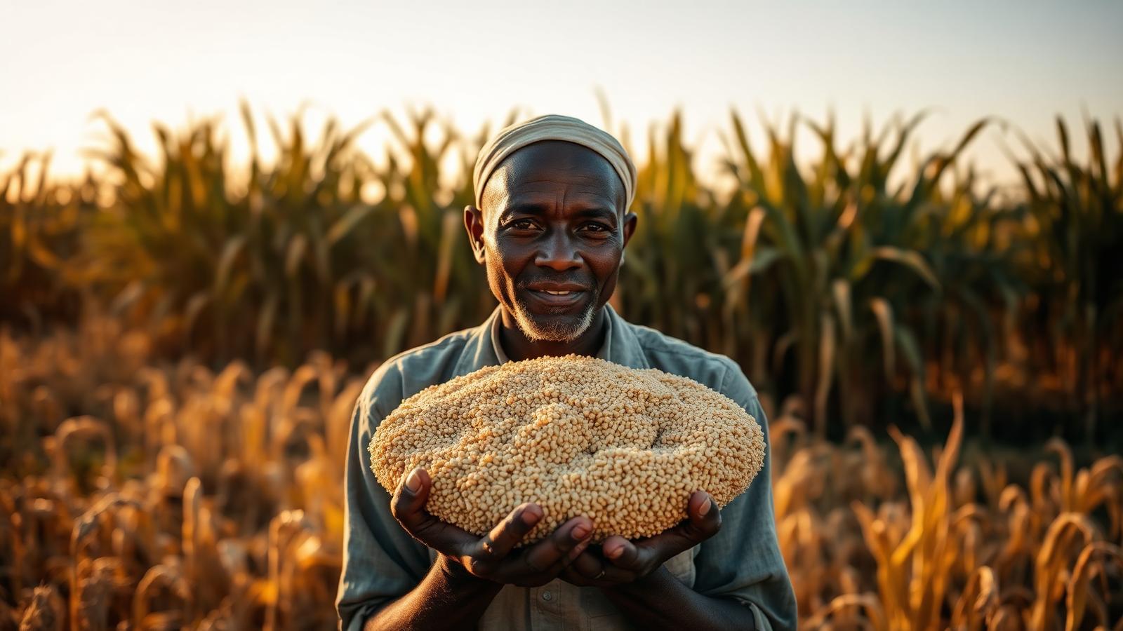 Ethiopian farmer with teff harvest