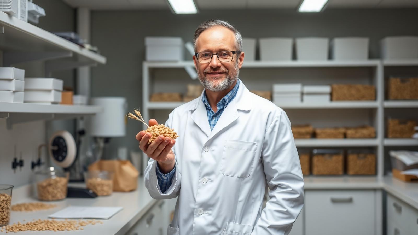 Quality control specialist analysing grain samples